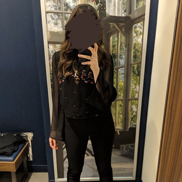 Embroidered Floral Chiffon Women’s Wide Long Sleeve Blouse from Urban Outfitters - Picture 7 of 7